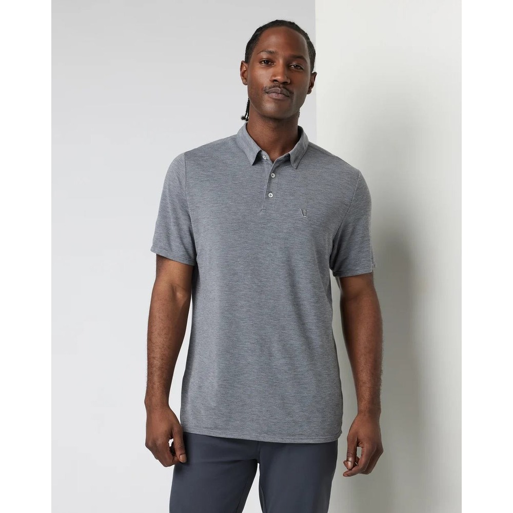 Vuori Knit Twill Polo Shirt Mens L Heather Gray Short Sleeve Stretch V1004